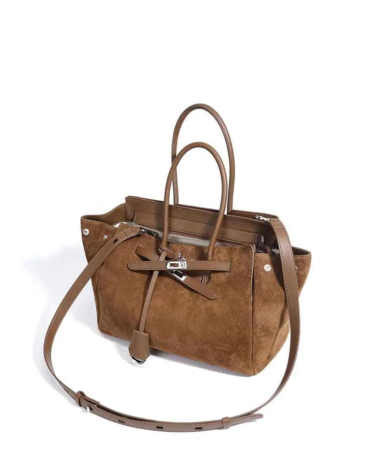 Women's Genuine Suede Leather Tote Handbag Crossbody Bag Office bag